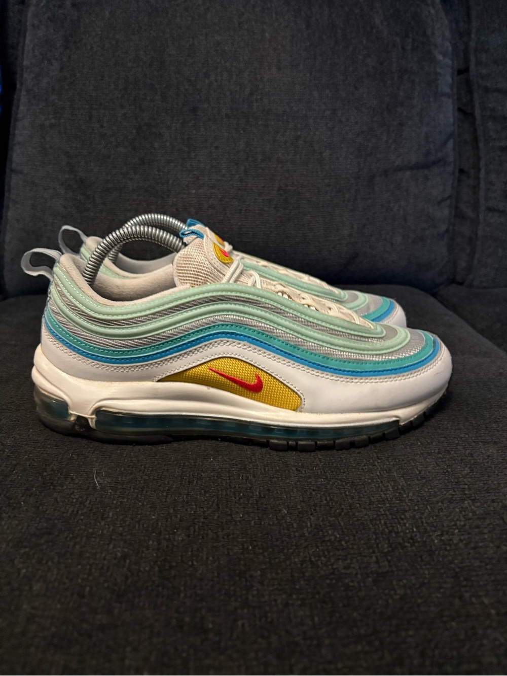 Nike Air Max 97 Floral White Laser Blue Siren Red DQ7644-100 sz 9 Men's Retro